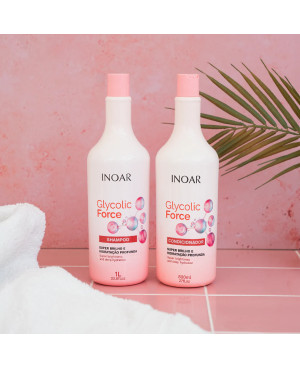 INOAR Glycolic Force Duo Kit - šampūno ir kondicionieriaus rinkinys porėtam plaukui 1000 ml + 800 ml